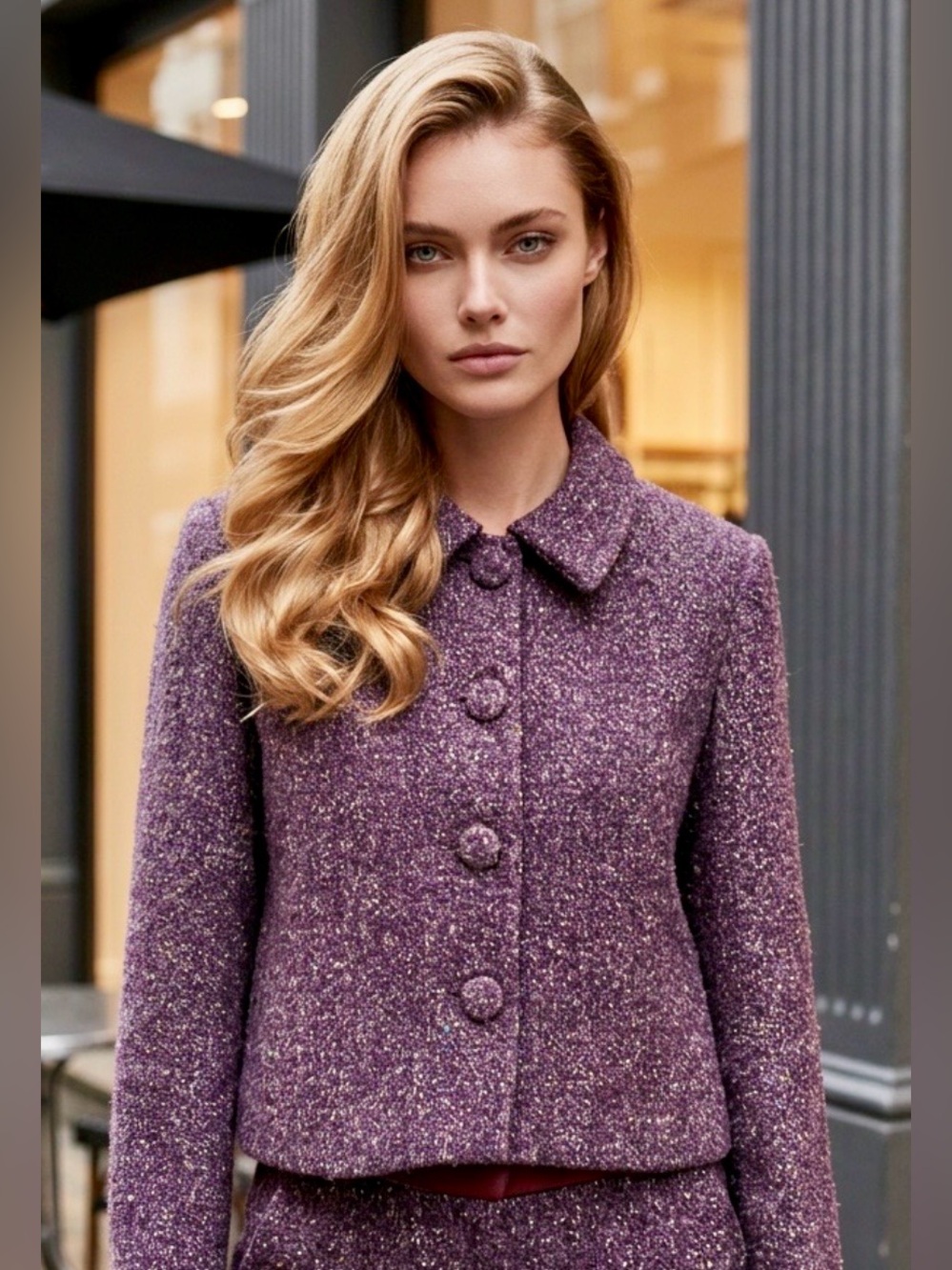 Barami Woman’s Purple Tweed Lined Button-Front Women's Jacket Size 10